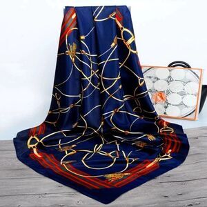 Nautical Luxury Blue Satin Scarf 35.4" x 35.4" New Fashion Wrap Scarf